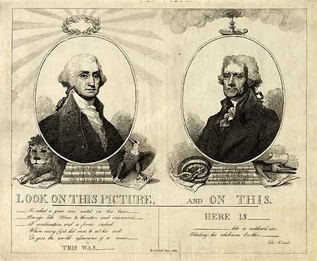 Cartoon comparing Jefferson and Washington